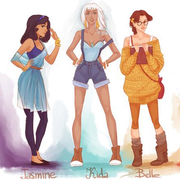 pincesas, Disney, moda, Jasmine, Bela, A Bela e a Fera, princesas modernas